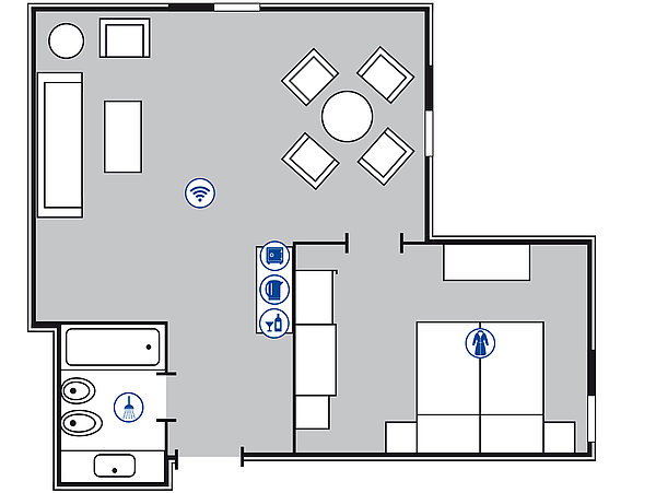 Plano de la habitación Suite Junior con vistas al Rin | Maritim Hotel Königswinter