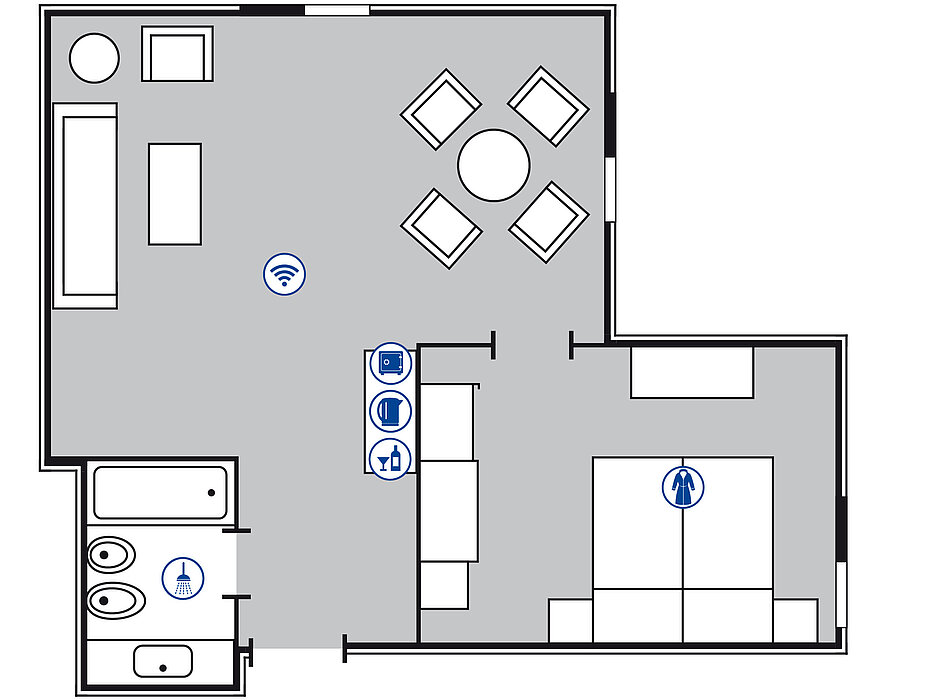 Plan de la salle Suite Junior avec vue sur le Rhin | Maritim Hotel Königswinter
