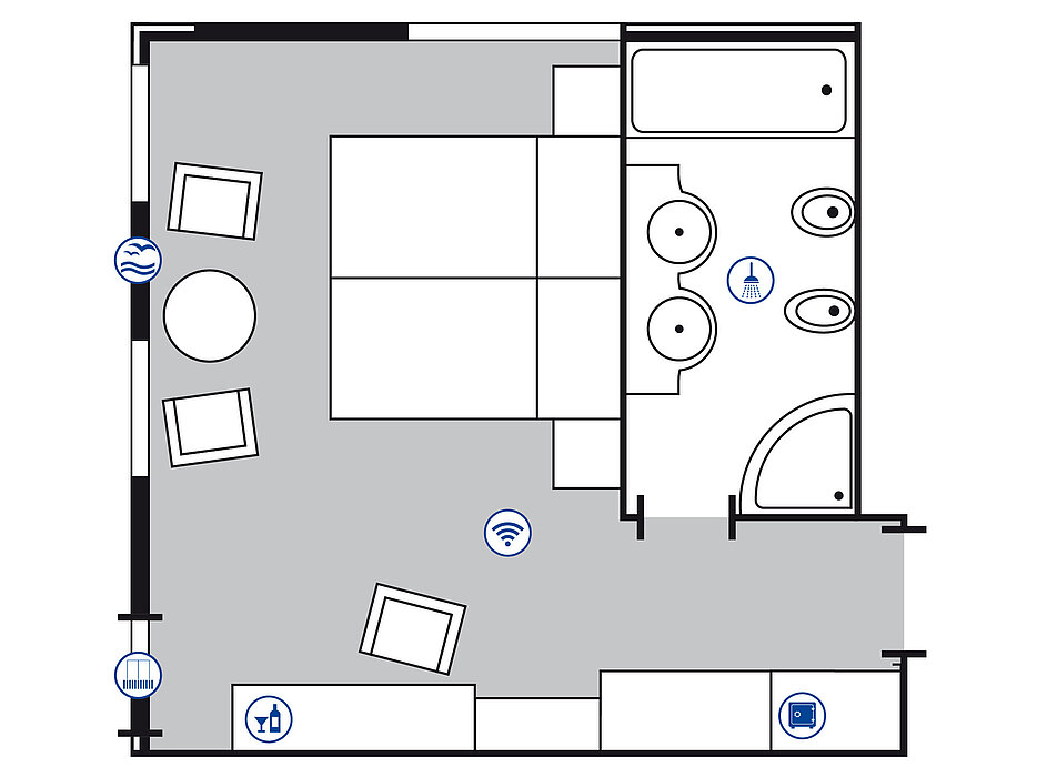 Plan de la chambre d'angle Superior | Maritim Seehotel Timmendorfer Strand