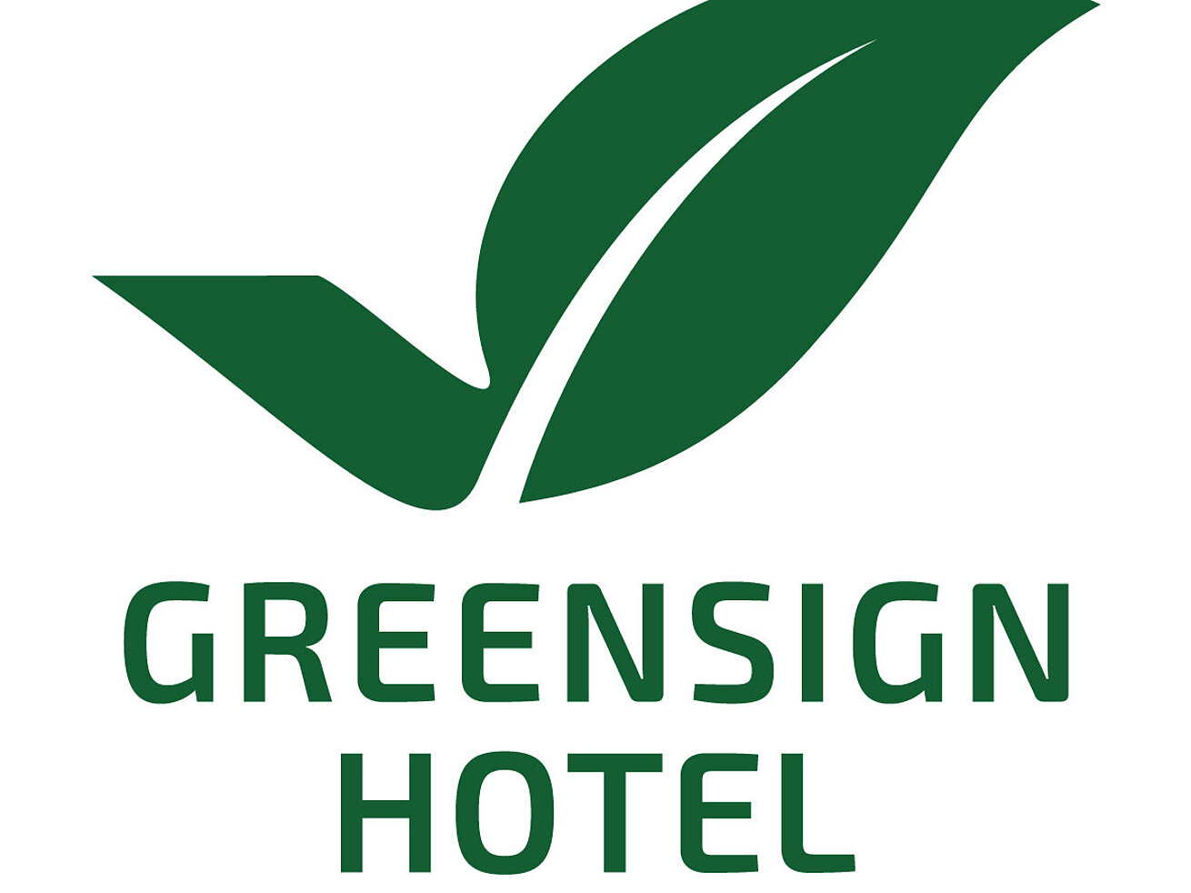 Logo sostenibilità Greensign Hotel Logo Greensign Hotel con simbolo di foglia verde su sfondo bianco