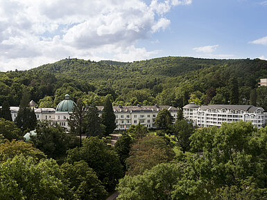 Exterior view of Maritim Hotel Bad Wildungen surrounded by lush greenery in summer