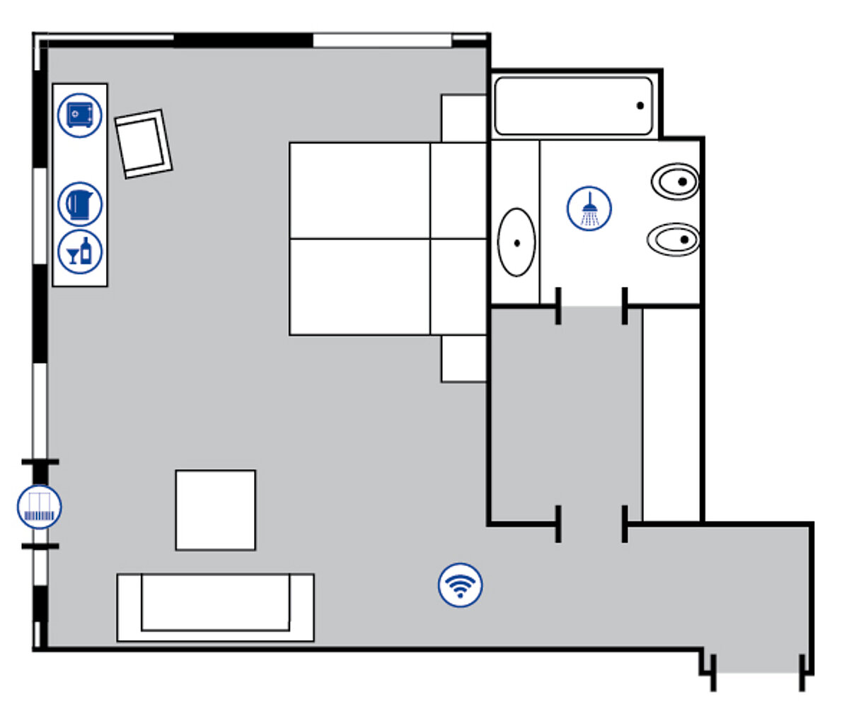 Room floor plan Comfort Double Room at the Maritim Hotel Bellevue Kiel