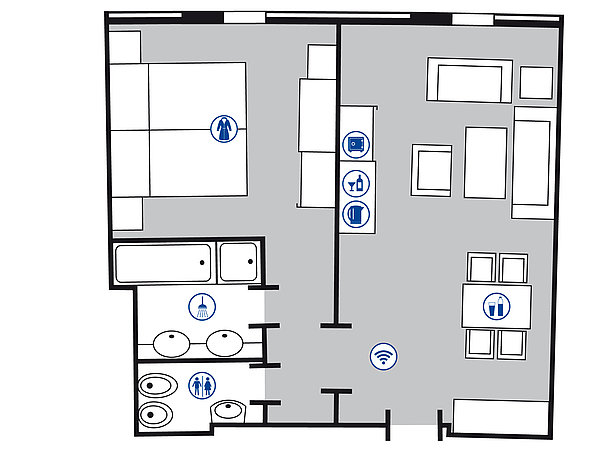 Plano de la habitación suite Junior | Maritim Airport Hotel Hannover
