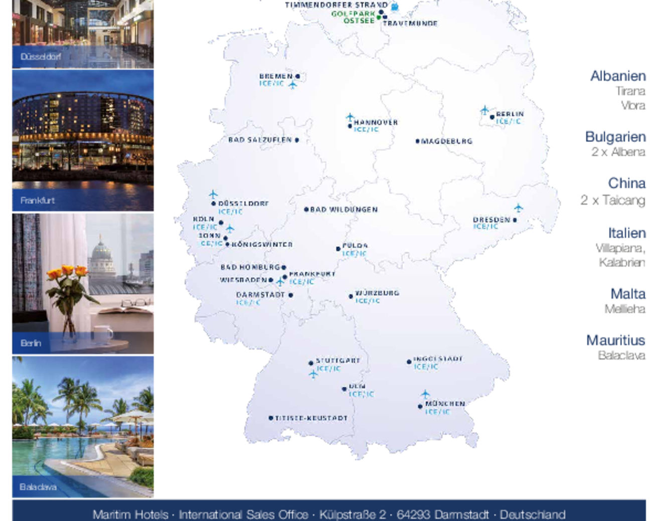 Mapflyer in deutscher Sprache PDF mit Standorten sowie Beschreibung der Leistungen der Maritim Hotels