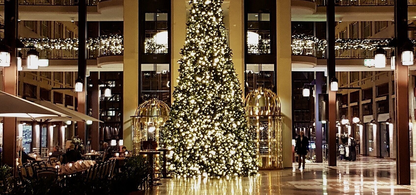 Hotel lobby with christmas tree Hotel lobby with christmas tree