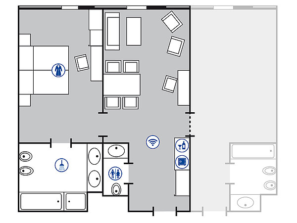 Planimetria della camera Suite Senior | Maritim Hotel München