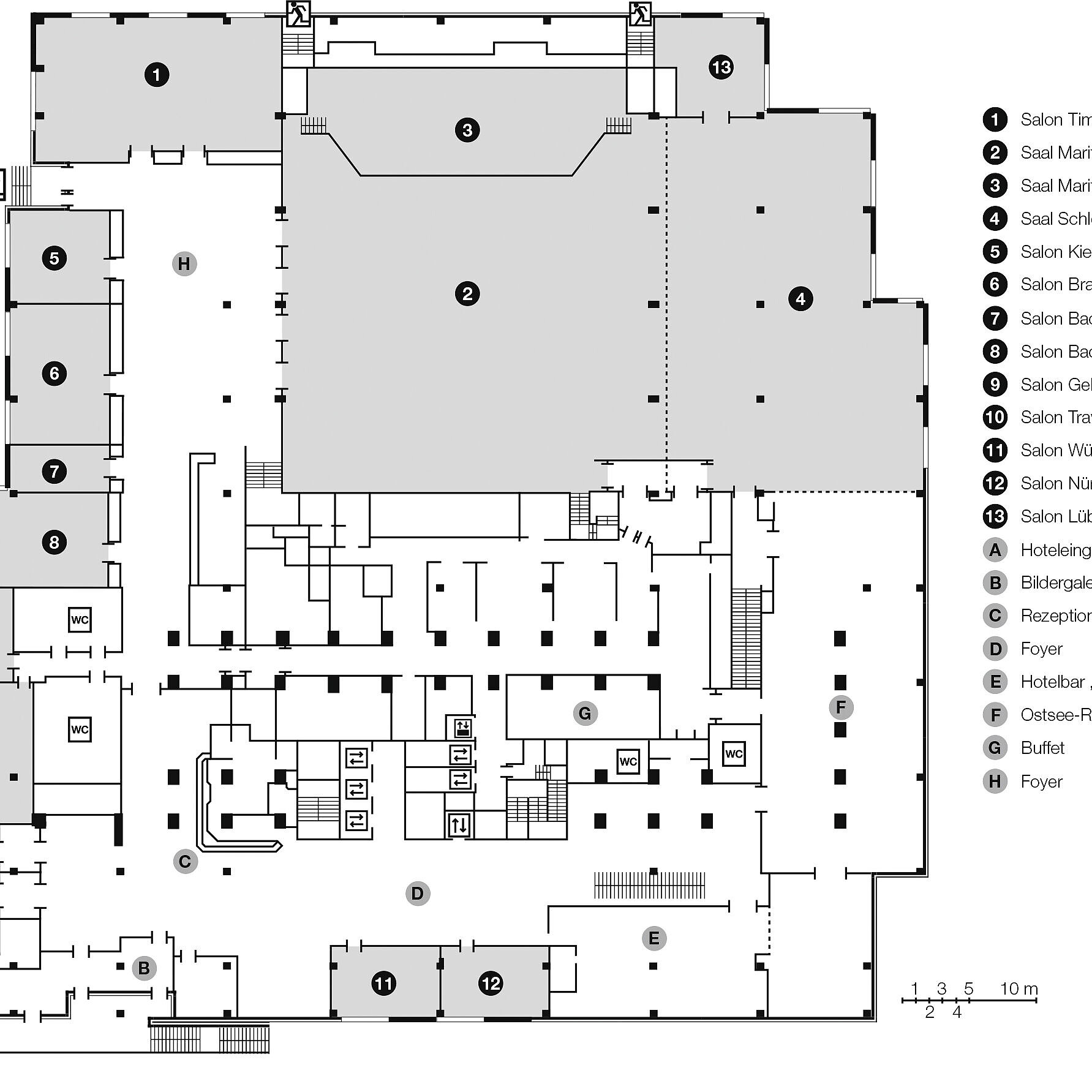 Plano de construcción, piso de abajo | Maritim Strandhotel Travemünde