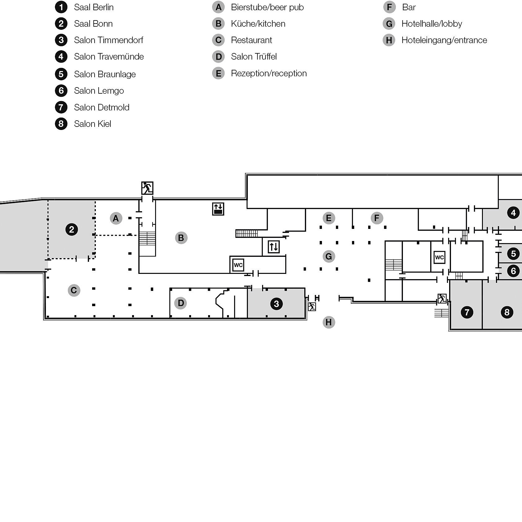 Plano de construcción, piso de abajo | Maritim Hotel Bad Salzuflen